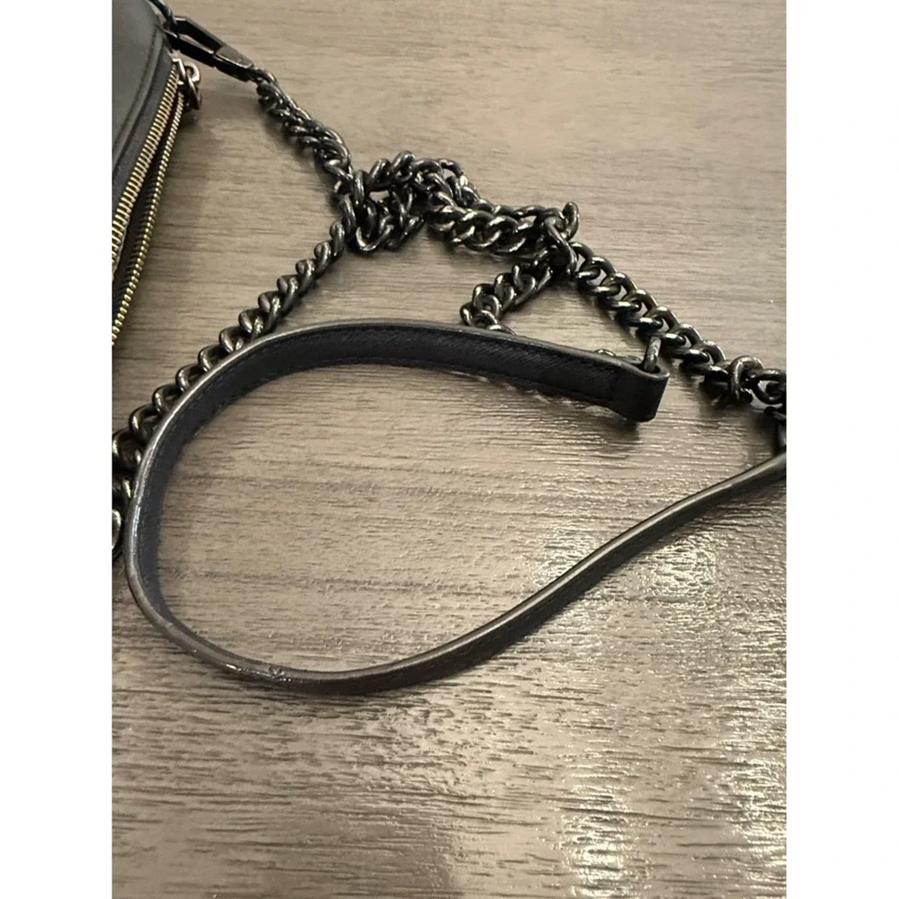 Rebecca‎ Minkoff Avery Crossbody Bag Black Saffiano Leather Gunmetal Chain OS
